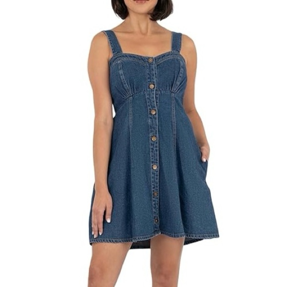 NWT KUT from the Kloth Emiko Sweetheart Denim Mini Dress Dark Wash Size L - Picture 2 of 15